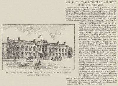 South West London Polytechnic Institute, der skal opføres i Manresa Road, Chelsea af Frank Watkins